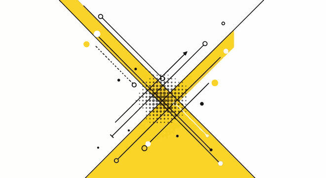Abstract yellow geometric pattern with intersecting lines and dots