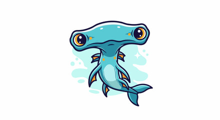 Obraz premium Adorable cartoon hammerhead shark with big eyes and fins, swimming in water