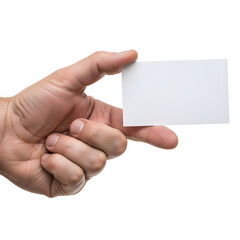 Obraz premium A hand holding a blank white card against a white background