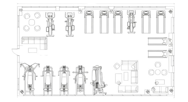 High-end Gym Floor Plan CAD Drawing - Modern Fitness Center Design