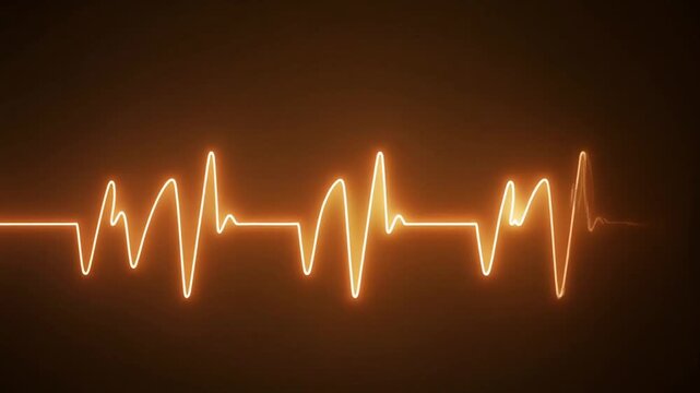 Dynamic digital representation of a glowing orange heartbeat rhythm against a dark background, symbolizing health, vitality, and medical technology advancements