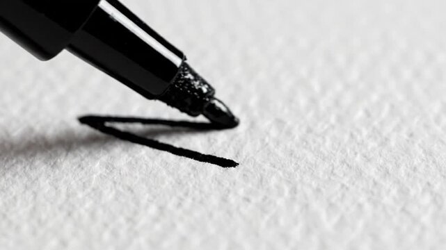 A close-up video of a pen writing on textured paper with a subtle shadow