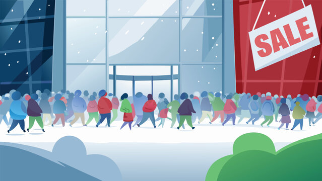 Black Friday Store Rush Scene Vector Illustration