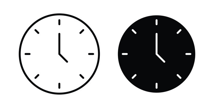 Time clock icon set vector symbol in black filled and stroke style