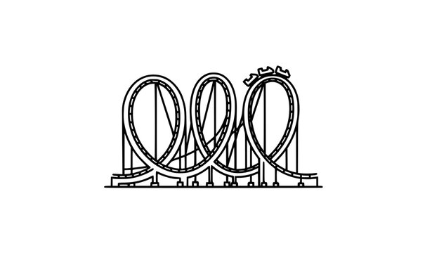 Roller coaster amusement park ride line art illustration
