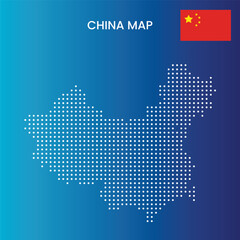A digital illustration of China map with dots and flag on blue background © Crafter Hub