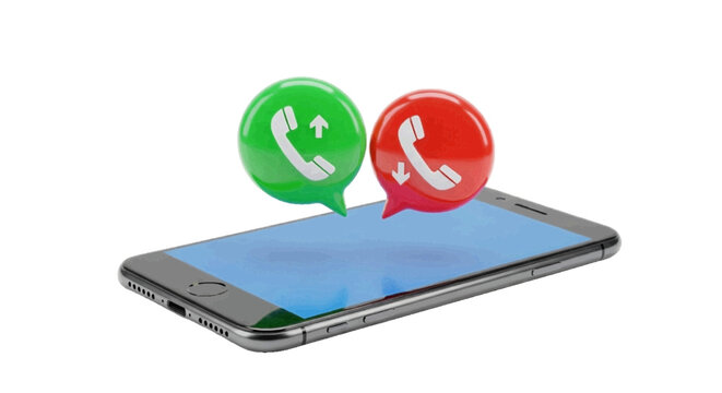 Vector illustration&nbsp;of 3d smartphone with green outgoing and red incoming call icons on a transparent background