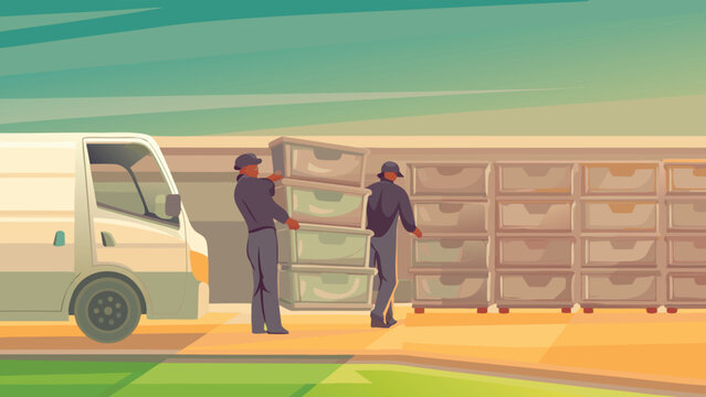 Catering Delivery Loading Scene Vector Illustrati