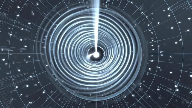 Glowing circular tech interface with luminous lines in digital style on dark background, concept of futuristic data flow