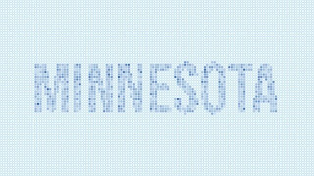 Minnesota, United States dotted map animation. Digital style shape of the state. Minnesota, United States shape and title dots appear with bulb flickering effect. Intro, outro, logo, title video.