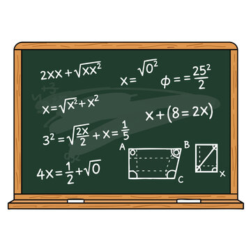 Educational Blackboard with Mathematical Equations and Diagrams for Learning and Teaching