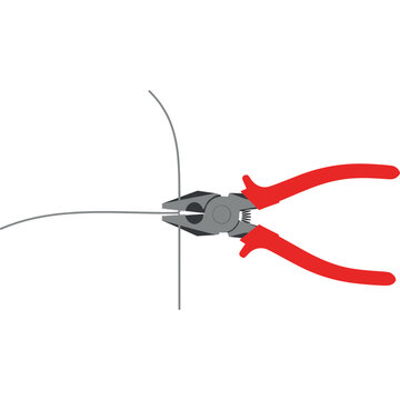 A close-up illustration of red-handled pliers cutting through a metal wire.