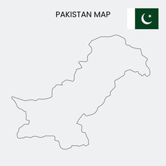 Obraz premium A simple line map of Pakistan with its flag on a white background