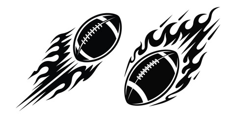 Two black american footballs with flames © MdBillal
