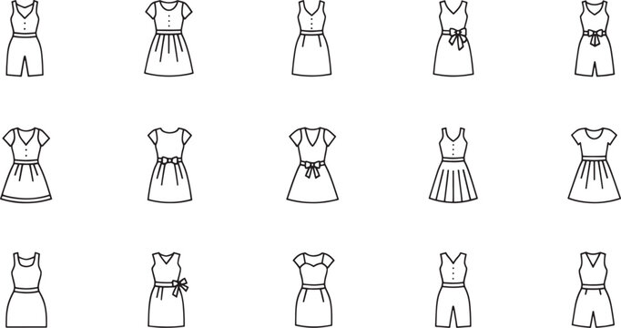 Black and white line collection of stylized female fashion figures in various poses line fashion figures