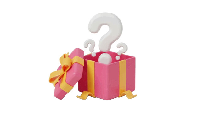 Vector illustration&nbsp;of 3d render of an open pink gift box with a question mark inside on a transparent background