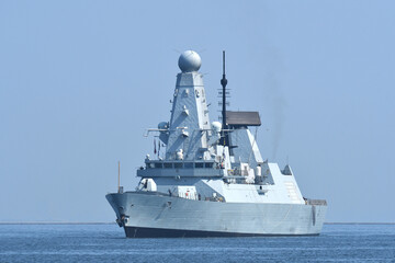 HMS Dauntless (D33) Type 45 destroyer of the Royal Navy sailing on Tokyo Bay, Japan © zapper