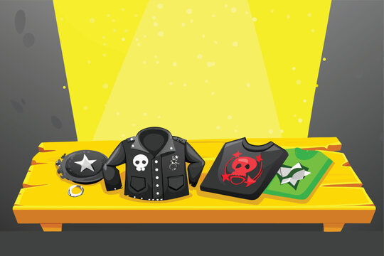Diy Punk Merch Table Scene Vector Illustration of