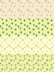 Naklejka premium Seamless Strawberry and Four Leaf Clover Pattern Set, Retro Hand-Drawn Fruit and Floral Bundle in Green and Cream