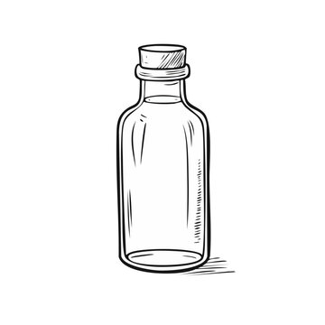 Minimalist sketch of an empty glass bottle with a cork stopper, hand-drawn illustration