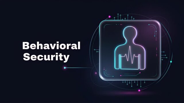 Advanced behavioral security icon with a human silhouette and vital sign graph glowing on a futuristic digital interface, symbolizing user authentication and cybersecurity protection