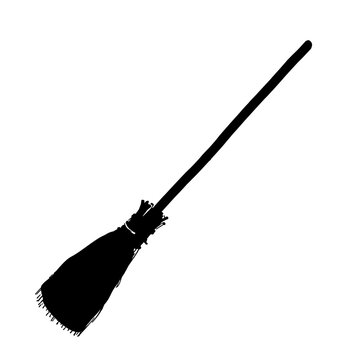 Isolated vector illustration of a black brush and hammer silhouette alongside a sharp steel needle and golf club equipment object on white