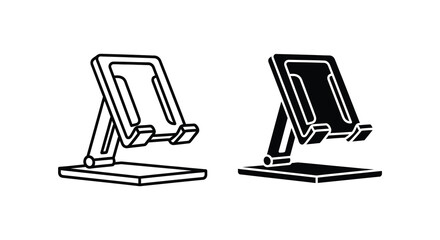 Two black linear depictions of adjustable phone stands modern design silhouette © AL-AMIN