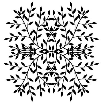 Seamless vintage floral pattern featuring a black and white flower ornament design with ornate leaf elements and nature silhouettes for elegant wallpaper decor