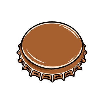 Brown metal bottle cap with serrated edges and shiny highlights vector illustration
