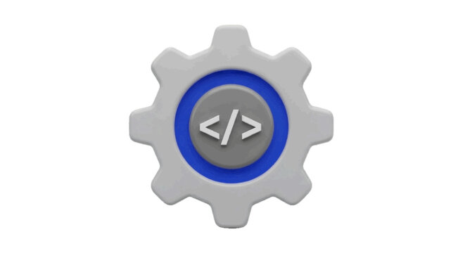 Vector illustration&nbsp;of 3d gear icon with coding symbol on a transparent background