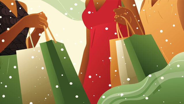 Friends Shopping Together Scene Vector Illustrati