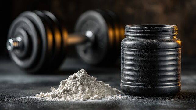 Stunning photo of bodybuilding Concept Gym Supplies Creatine Monohydrate Powder Muscle Training Mockup Jar.