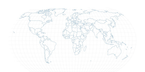 Minimalist World Map Vector Outline with Geographic Graticule, Professional Blue Contour Map © Anastasiia