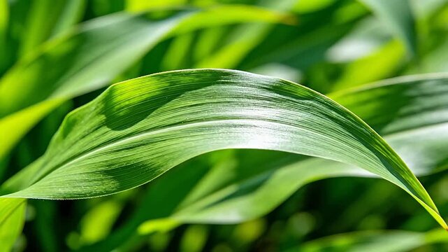 Green leaf with clear texture and glossy surface in natural vegetation background