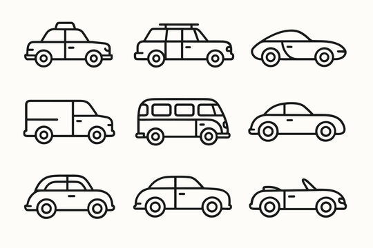 Classic Pastel Vehicle Icons. Classic pastel vehicles. Line outline icon set of Classic pastel vehicles: