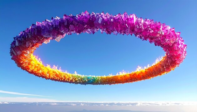 Vivid fire rainbow circumhorizontal arc in clear blue sky with prismatic colors