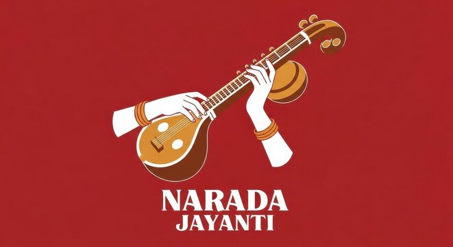 Vibrant illustration of hands playing traditional Indian stringed instrument
