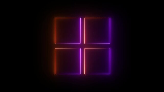 Glowing neon square rectangle picture frame icon animation shape frame border frame photo frame neon box sign symbol. neon display box round screen photo frame retro movement with black background. 4k
