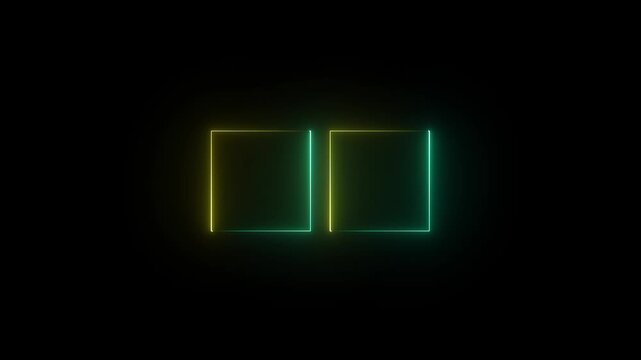 Glowing neon square rectangle picture frame icon animation shape frame border frame photo frame neon box sign symbol. neon display box round screen photo frame retro movement with black background. 4k