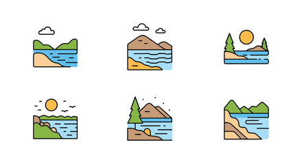 Fototapeta premium Lake Natural Beauty Line art modern abstract simple shapes