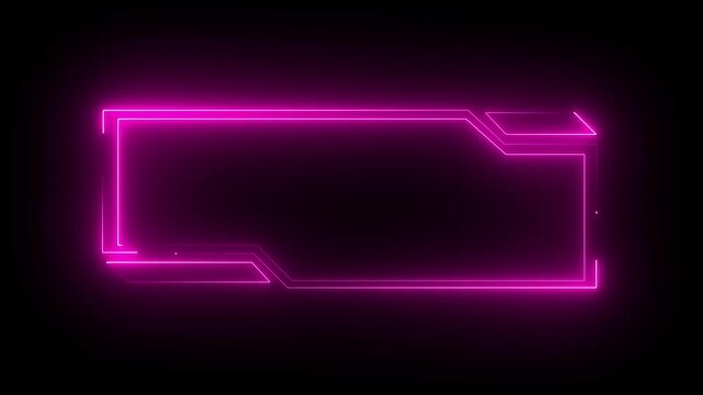 Neon rectangular frames with shining effects on Black background. Square box with neon lines. neon box pattern. neon digital hud lights wiggle on black background. 4k animation video...