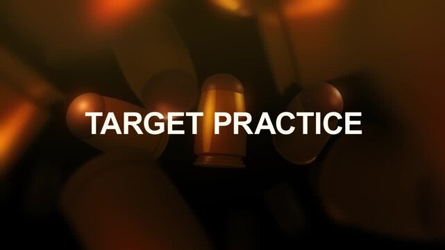 Target Practice Text over 3D Spinning Bullets Background