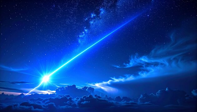 Dramatic blue lightning sprite and elve phenomenon in stormy night sky