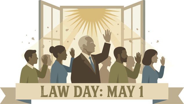 Group of Diverse Professionals Raising Hands Affirming Commitment to Justice on Law Day