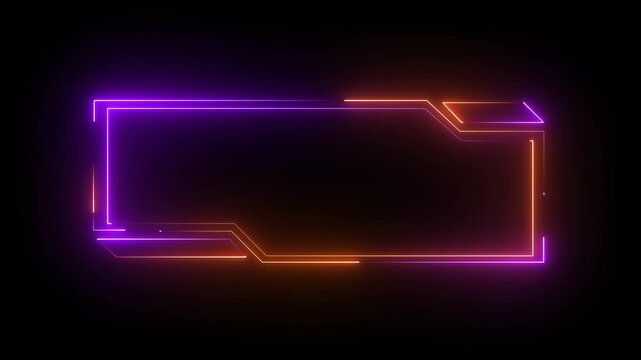 Neon rectangular frames with shining effects on Black background. Square box with neon lines. neon box pattern. neon digital hud lights wiggle on black background. 4k animation video...