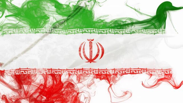 Iranian flag as smoke, isolated on white background. Islamic Republic of Iran flag 3D smoking illustration.