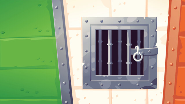 Locked Cell Door Close up Scene Vector Illustrati