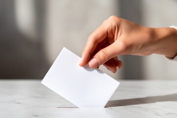 Obraz premium Minimalist Scene of Hand Casting a Blank Ballot in a Low Light Environment