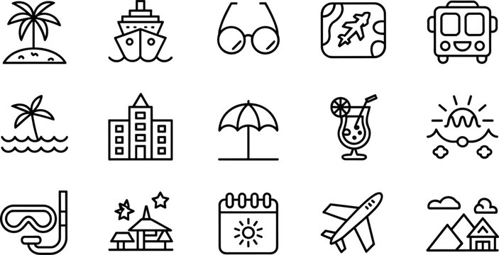 Technology and user interface icon set featuring software code settings profile data and digital system outline vector symbols