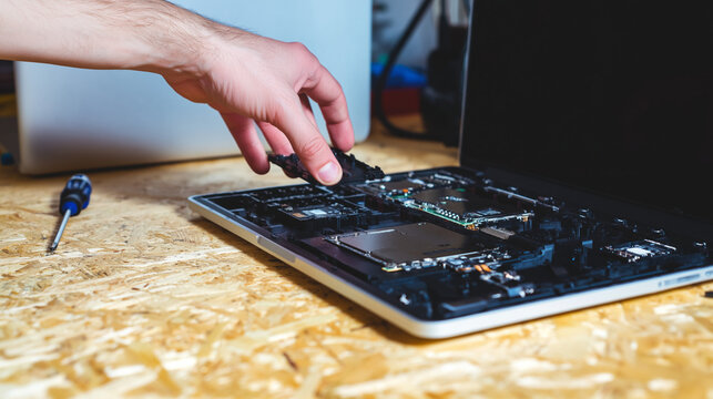 Laptop Repair Workshop: Skillful Technicians Fixing & Upgrading Modern Gadgets and Electronics